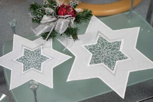 Plauener Spitze Weihnachtsdecken Sterne silber