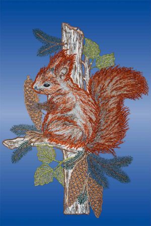 Plauener Spitze Fensterbild Eichhörnchen