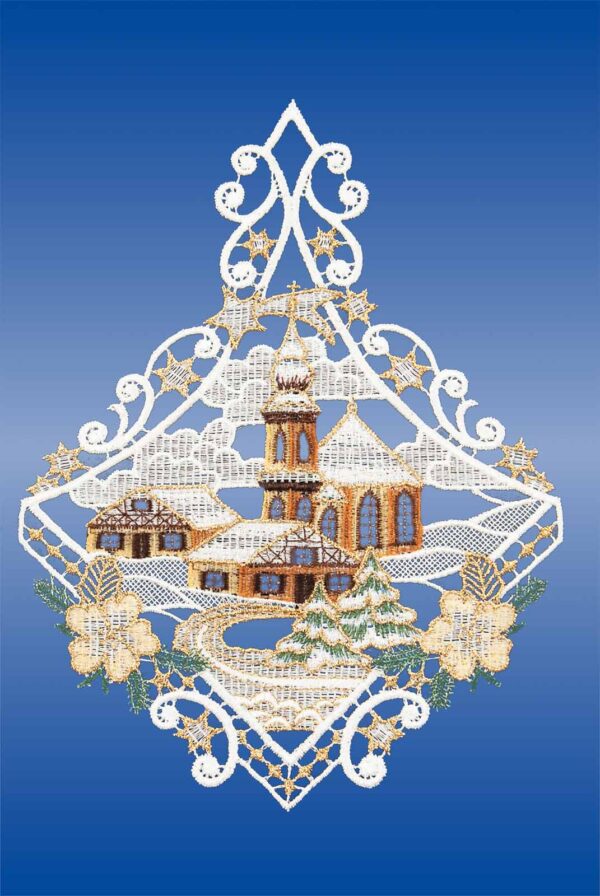 Fensterbild Kirche aus Plauener Spitze