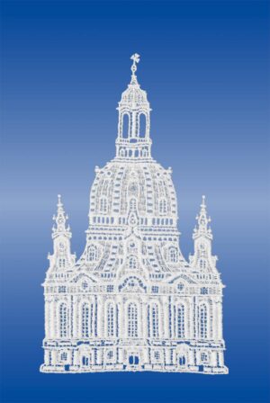 Plauener Spitze Fensterbild Dresdner Frauenkirche ecrü