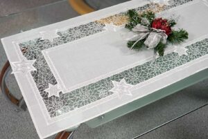 Plauener Spitze Tischläufer zu Weihnachten 40x90 cm silber