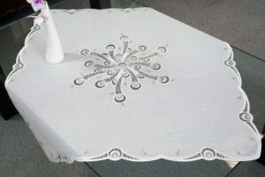 moderne plauener spitze tischdecke pfaunauge 85x85 cm